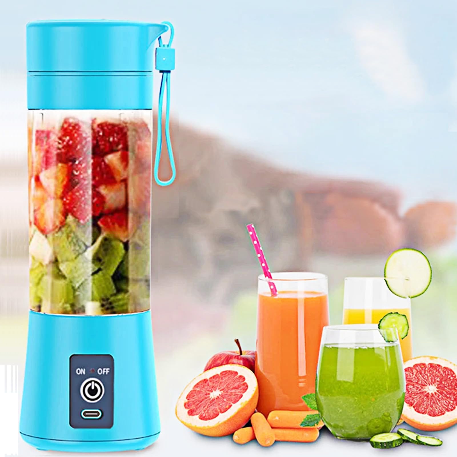 Portable Blender, Personal Blender Portable, USB Portable Blender for Smoothies with 6 Ultra Sharp Blades, Portable Blenders for Travel/Picnic/Office/Gym Blue3