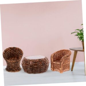 1 Set Mini Table and Chair Model Home Decor Household Items House Decorations for Home Miniature Furniture Tiny House Supplies Doll House Furniture Model Resin Light Brown Hohopeti