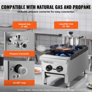 VEVOR Commercial Gas Stove with 2 Burners, Propane and Natural Gas Countertop Cooking Stove Range, Stainless Steel Gas Hot Plate, Commercial Cooking Equipment for Restaurant, 56,000 BTU