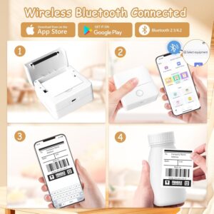 ADBAOBO Mini Sticker Printer, Portable Bluetooth Photo Printer, Pocket Thermal Printer for Study Notes, Scrapbook Supplies, Journals, Receipts, Compatible with Phone & Tablet, 1 Roll Paper, White