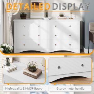 Furmax 6 Wood Drawers Dresser for Bedroom, Double Dresser for TV up to 65 inch, TV Stand Storage Chest of Drawers for Living Room Hallway Entryway (White)