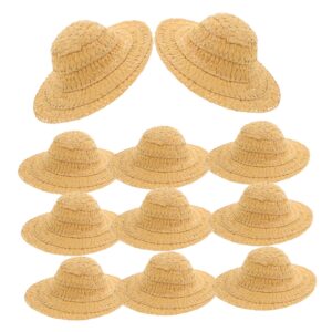 cimaxic 12pcs mini hat crafts straw hat tiny straw hats hat photo props caps small party hats adorable hat adornment miniature little straw hat mini house adornment model light brown paper