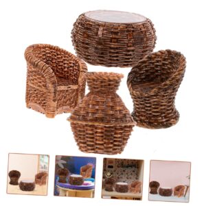 1 Set Mini Table and Chair Model Home Decor Household Items House Decorations for Home Miniature Furniture Tiny House Supplies Doll House Furniture Model Resin Light Brown Hohopeti