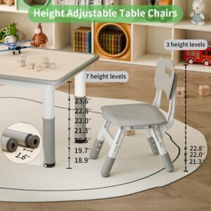 Detskehrcky Adjustable Kids 48 Inch Table and 4 Chairs Set, Kid Table and Chairs Set, Toddler Table and Chair Set, Multi-Activity Table, Graffiti Desktop, Home, Classroom, Daycare, Gray