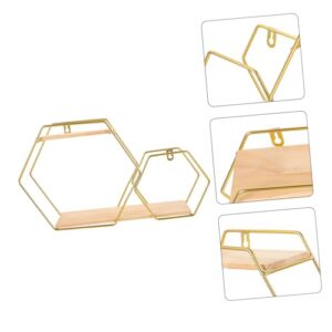 Garneck Modern Style Wall Holder Wall Mounted Floating Shelf Golden Iron Wood Living Room Storage Rack Shelves for Wall Decor