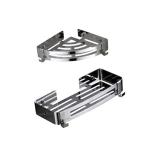 pretyzoom 2pcs corner shelf bathroom storage cabinet living room wall shelf corner shower basket wall bathroom shelf wall floating shelves shower shelf with hooks silver stainless steel