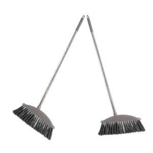 merryhapy 2pcs stainless steel broom angle broom indoor outdoor broom deck scrub brush garbage sweeping broom household broom outdoor brooms soft broom floor sweeping broom dark grey plastic