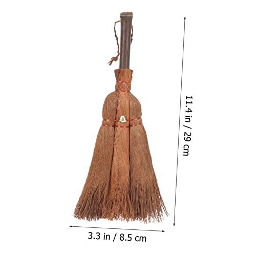 COOLHIYA Brown Silk Broom Little Broom Palm Desk Broom Straw Whisk Broom Mini Cleaning Brush Straw Broom Palm Fiber Broom Computer Small Housewarming Pet Broom Natural Handle