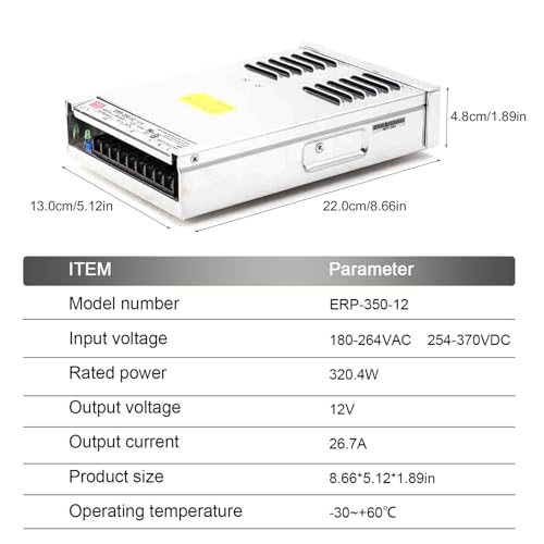 TorqCali ERP-350-12 350W Single Output LED Power Supply 12V 29.7A Constant Current IP67 Rated for LED Lighting, Signage, and Display Applications