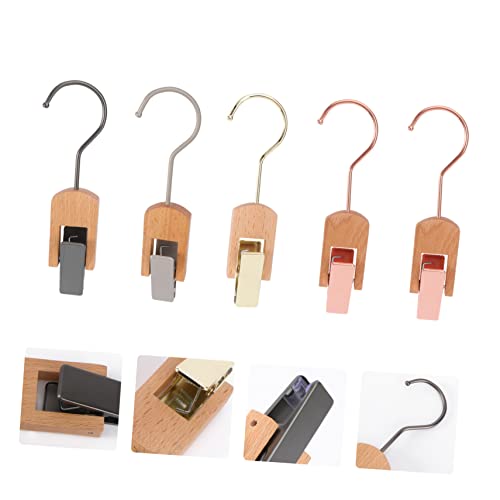 HOOTNEE 5pcs Hook Storage Clip Socks Clips Laundry Hanger Hooks Clips for Curtains Socks Hangers with Clips Multi Clothing Hanging Clip Mini Clothespins Swivel Laundry Hooks Sock Clip Wood