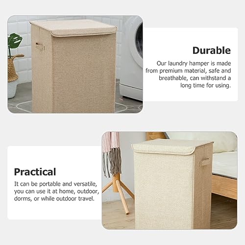 CAXUSD Home Laundry Basket Laundry Baskets with Lid Laundry Basket for Multifunction Laundry Basket Toy Organizer Bins Queen Size Blankets Foldable Laundry Baskets Beige Fabric