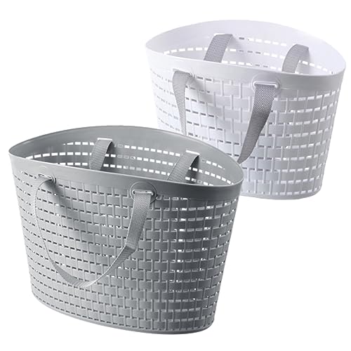 2pcs Plastic Laundry Basket The Tote Bag Basket for Blankets Hanger for Storage All Toiletry Bucket Cleaning Basket Hollow-out Basket Sundries Storage Bin Bedroom Storage Basket HOMOCONO