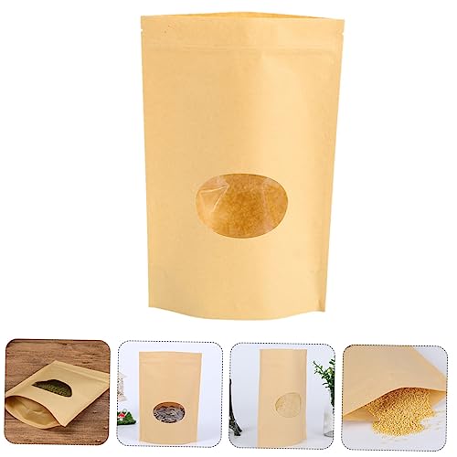 SOESFOUFU 50 Pcs Kraft Paper Bag Self-sealing Storage Pouches Greaseproof Paper Bags Kraft Snack Bags Zipper Paper Bags Practical Storage Pouches Bag Organizer Kraft Treat Bags