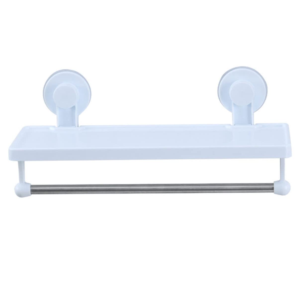 FONDOTIN 1pc Storage Rack Suction Cup Kitchen Rail White Storage Shelf Hanging Holder Wall Shelf Kitchen Storage Bathroom Shelf Organizer Door Adhesive Towel Bar Bathroom Storage Basket