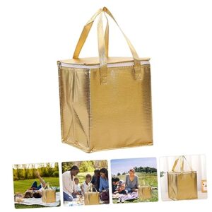 FONDOTIN Large Cooler Bag Insulated Lunch Cooler Bags Insulated Hot Bags Insulated Storage Bag Zipper Food Bag Food Warmer Bag Insulated Reusable Grocery Bags Golden Non-woven Fabric