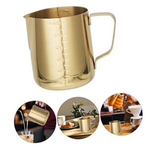 BRIGHTFUFU Graduated Milk Cup Milk Pitcher for Espresso Machine Latte Cup Espresso Mug Latte Art Pitcher Milk Frother Cup Coffee Container Milk Frothing Jug Tea Pitcher Stainless Steel Golden