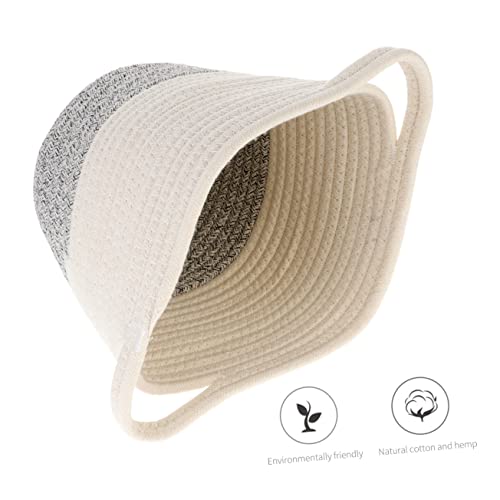 WHAMVOX 1pc Woven Storage Basket Wicker Storage Toy Baskets Woven Baskets Knitting Rope Basket Storage Bins for Toys Rope Storage Baskets Toy Storage Bin Basket White Cotton Rope