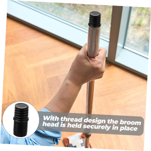 HOMOCONO Handle Tips for Poles Adapter Brooms Broom Handle Threaded Tip Threaded Tip Replacement Push Broom Handle Household Cleaning Tools Tips for Handle Connector Plastic Black