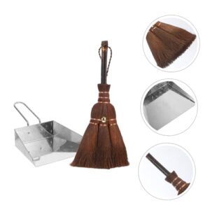 COOLHIYA 1 Set Pet Broom Dustpan Pet Cage Broom Mini Dustpan Home Accessory Desk Cleaning Broom Steel Scoop Litter Multi-Function Whisk Broom Convenient Dust Pan Small Broom Stainless Steel