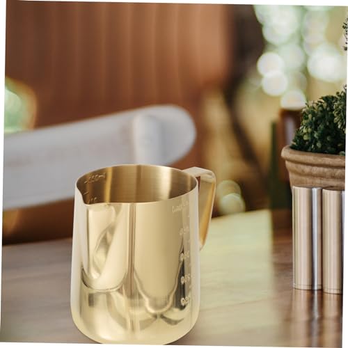 BRIGHTFUFU Graduated Milk Cup Milk Pitcher for Espresso Machine Latte Cup Espresso Mug Latte Art Pitcher Milk Frother Cup Coffee Container Milk Frothing Jug Tea Pitcher Stainless Steel Golden