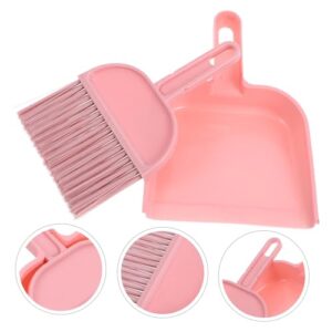 Mobestech 1 Set Mini Table Broom Broomstick Hand Held Broom Mini Broom Small Broom Dust Pan Brush Broom with Dustpan Broom and Dustpan Classroom Cleaning Supplies Handheld Broom Pink Plastic