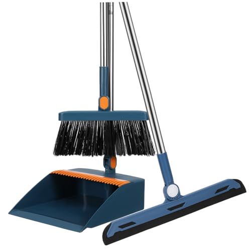 ORFOFE 1 Set Folding Broom Set Long Handled Broom Lobby Dust Pan Angle Broom Floor Sweeper Dust Pan Broom Whisk Broom Long Handle Broom Stand up Broom Dustpan Hand Held Broom Plastic Blue