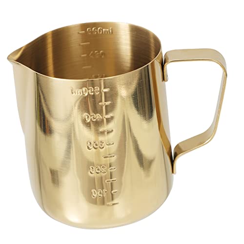 BRIGHTFUFU Graduated Milk Cup Milk Pitcher for Espresso Machine Latte Cup Espresso Mug Latte Art Pitcher Milk Frother Cup Coffee Container Milk Frothing Jug Tea Pitcher Stainless Steel Golden