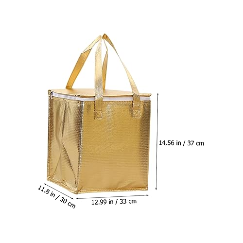 FONDOTIN Large Cooler Bag Insulated Lunch Cooler Bags Insulated Hot Bags Insulated Storage Bag Zipper Food Bag Food Warmer Bag Insulated Reusable Grocery Bags Golden Non-woven Fabric