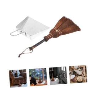 COOLHIYA 1 Set Pet Broom Dustpan Pet Cage Broom Mini Dustpan Home Accessory Desk Cleaning Broom Steel Scoop Litter Multi-Function Whisk Broom Convenient Dust Pan Small Broom Stainless Steel