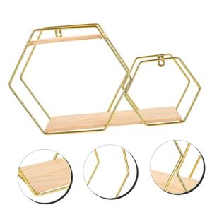 Garneck Modern Style Wall Holder Wall Mounted Floating Shelf Golden Iron Wood Living Room Storage Rack Shelves for Wall Decor