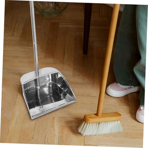 MERRYHAPY Stainless Steel Trash Shovel Standing Dustpan Garbage Dust Pans Longs Handle Dustpan Long Handle Dust Pan Litter Sweeping Broom Dustpan Industrial Dust Pan Rubbish Dustpan Silver