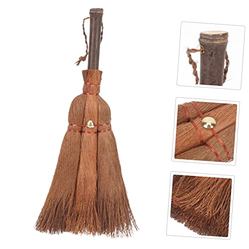 COOLHIYA Brown Silk Broom Little Broom Palm Desk Broom Straw Whisk Broom Mini Cleaning Brush Straw Broom Palm Fiber Broom Computer Small Housewarming Pet Broom Natural Handle