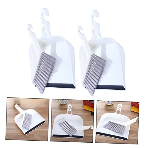 BCOATH 2 Sets Cleaning Brush Tabletop Fireplace Dust Pans with Brush Tiny Brush Dustpan Toy Broom Straw Soft Broom Cleaning Broom Mini Hand Broom Mini Cleaning Dustpan Plastic White