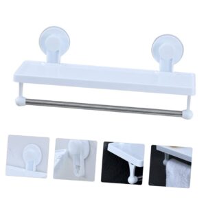 FONDOTIN 1pc Storage Rack Suction Cup Kitchen Rail White Storage Shelf Hanging Holder Wall Shelf Kitchen Storage Bathroom Shelf Organizer Door Adhesive Towel Bar Bathroom Storage Basket