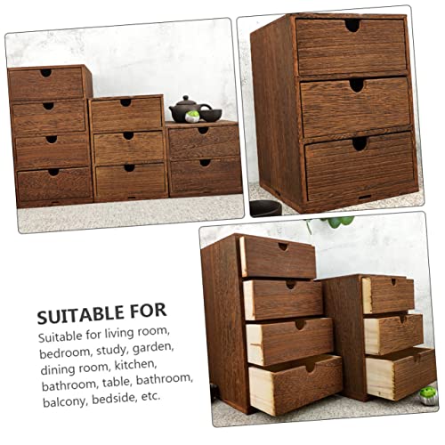 Wooden Storage Box Storage Drawers Storage Cabinet Locker Desktop Organizer Desktop Cabinet Organizer 3 Tier Shelf Organizer for Desk Retro Drawer Box​​​​​​​ Wood Drawer Shelf WHAMVOX