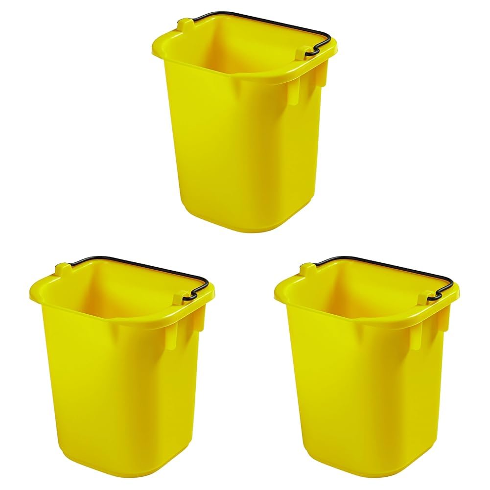 Rubbermaid Commercial Products Heavy-Duty Cleaning Pail, 5-Quart, Yellow, Utility Bucket with Built-in Spout and Handle for House Cleaning/Storage/Livestock Feeding/Car Washing (Pack of 3)