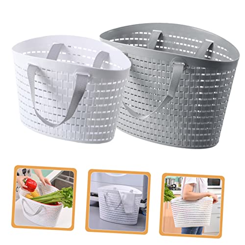 2pcs Plastic Laundry Basket The Tote Bag Basket for Blankets Hanger for Storage All Toiletry Bucket Cleaning Basket Hollow-out Basket Sundries Storage Bin Bedroom Storage Basket HOMOCONO