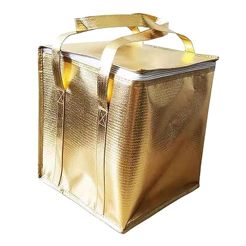 FONDOTIN Large Cooler Bag Insulated Lunch Cooler Bags Insulated Hot Bags Insulated Storage Bag Zipper Food Bag Food Warmer Bag Insulated Reusable Grocery Bags Golden Non-woven Fabric