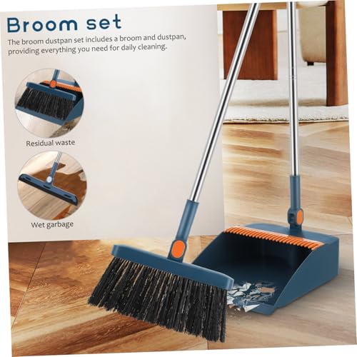 ORFOFE 1 Set Folding Broom Set Long Handled Broom Lobby Dust Pan Angle Broom Floor Sweeper Dust Pan Broom Whisk Broom Long Handle Broom Stand up Broom Dustpan Hand Held Broom Plastic Blue