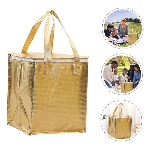 FONDOTIN Large Cooler Bag Insulated Lunch Cooler Bags Insulated Hot Bags Insulated Storage Bag Zipper Food Bag Food Warmer Bag Insulated Reusable Grocery Bags Golden Non-woven Fabric