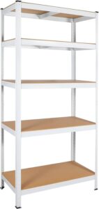 5 tier laminated white metal shelving unit adjustable garage storage utility rack heavy duty shelves organization multipurpose shelf warehouse basement pantry 29" w x 12" d x 59" h 1pack, white