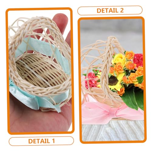 Mikinona 12pcs Small Basket with Handle Wedding Favor Basket Baskets Girl Basket Dollhouse Woven Stroller Rustic Basket Easter Basket Wedding Decor Basket Rattan