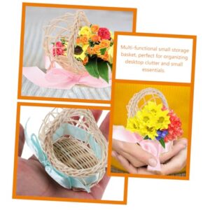 Mikinona 12pcs Small Basket with Handle Wedding Favor Basket Baskets Girl Basket Dollhouse Woven Stroller Rustic Basket Easter Basket Wedding Decor Basket Rattan