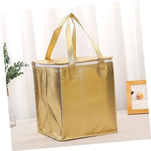 FONDOTIN Large Cooler Bag Insulated Lunch Cooler Bags Insulated Hot Bags Insulated Storage Bag Zipper Food Bag Food Warmer Bag Insulated Reusable Grocery Bags Golden Non-woven Fabric