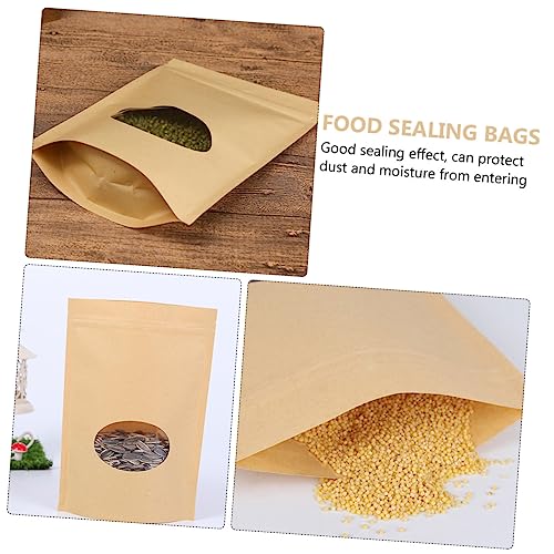 SOESFOUFU 50 Pcs Kraft Paper Bag Self-sealing Storage Pouches Greaseproof Paper Bags Kraft Snack Bags Zipper Paper Bags Practical Storage Pouches Bag Organizer Kraft Treat Bags