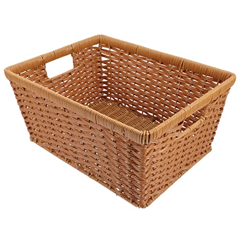 Levemolo Rattan Storage Basket Woven Desktop Basket Square Storage Bins Shelf Baskets for Storage Wicker Storage Bins Wicker Storage Baskets Book Cube Bin Woven Basket Light Brown re-usable