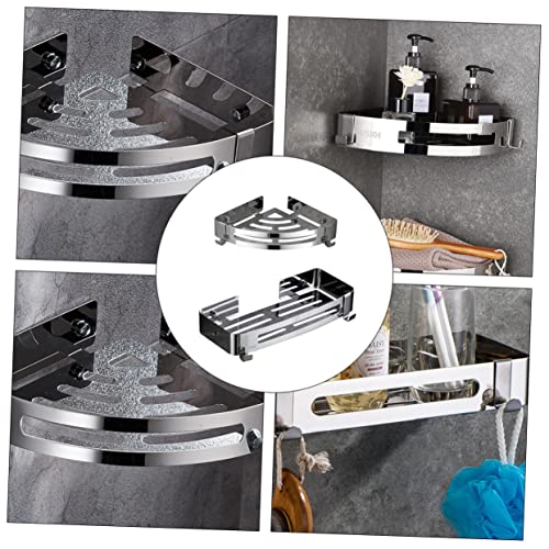 PRETYZOOM 2pcs Corner Shelf Bathroom Storage Cabinet Living Room Wall Shelf Corner Shower Basket Wall Bathroom Shelf Wall Floating Shelves Shower Shelf with Hooks Silver Stainless Steel