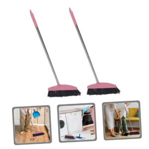 STOBAZA 2pcs Stainless Steel Broom Indoor Broom Household Cleaning Supply Sidewalk Broom Kitchen Broom Household Broom Long-Handled Broom Brooms Garbage Sweeping Broom Plastic Pink