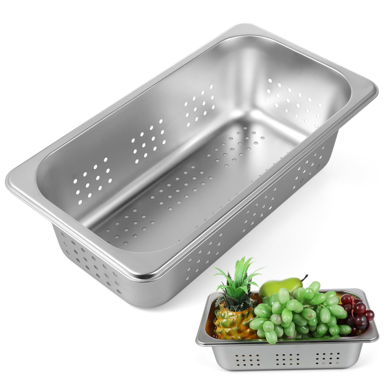 Anneome Stainless Steel Lunch Box Hotel Pans 1/3 Pan Perforated Pan Perforated Hotel Pan Full Size Steam Table Pans Flanera Steamer Tray Steam Table Tray Steamer Pan Silver