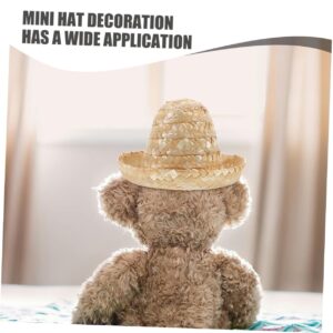 CIMAXIC 2pcs Straw Hat Mini Mexican Hat Tiny Pet Hat Stuffed Animals Hat Bottle Caps Tiny Woven Hats Tiny Hat Ornament DIY Accessories Small Hat Decoration Tiny Hats for Dolls Khaki